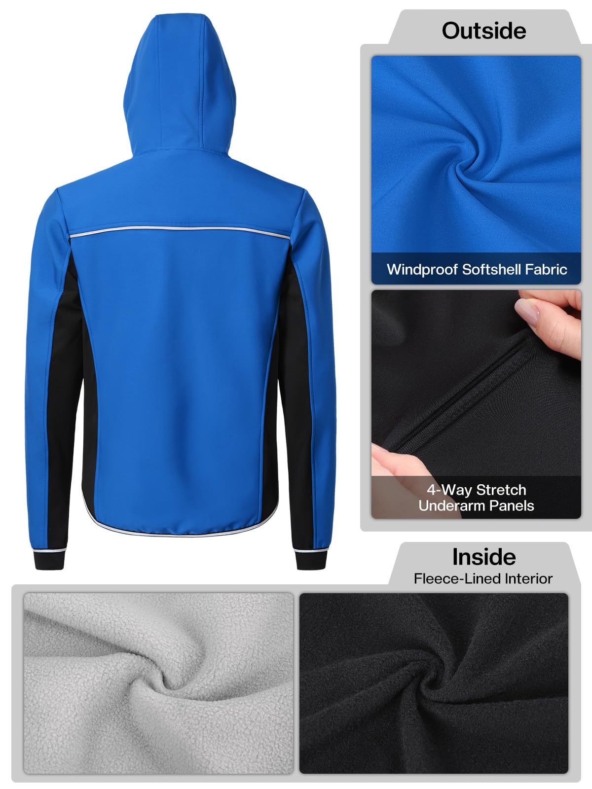 ARSUXEO Chaqueta de ciclismo para hombre, chaqueta de invierno con capucha, 3 bolsillos con cremallera para golf, senderismo, correr, actividades al aire libre 24F