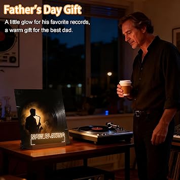 CoolGift Mart Now Playing Vinyl Record Stand, Light up Record Holder, Wooden Acrylic Display with Warm White Lights for Albums, Room Decor, for Vinyl Lovers