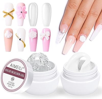 AIMEILI Solid Builder Nail Gel, 2pcs Clear White Nail Extension Gel Solid Sculpture Gel Hard Gel for Nails, Nail Carving Gel, Rhinestones Glue Gel, Gel Nail Builder Solid Nail Building Gel Nail DIY Charms Gel , 30ml