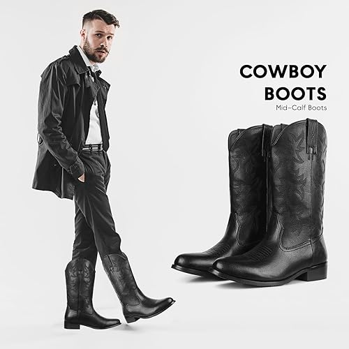 Miniatura 2 de femflame Botas de vaquero para hombre, punta redonda, desgastadas, botas de trabajo bordadas, botas western tradicionales, botas de campo