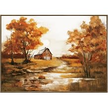 ArtbyHannah Framed Fall Canvas Wall Art, Thanksgiving Landscape Painting