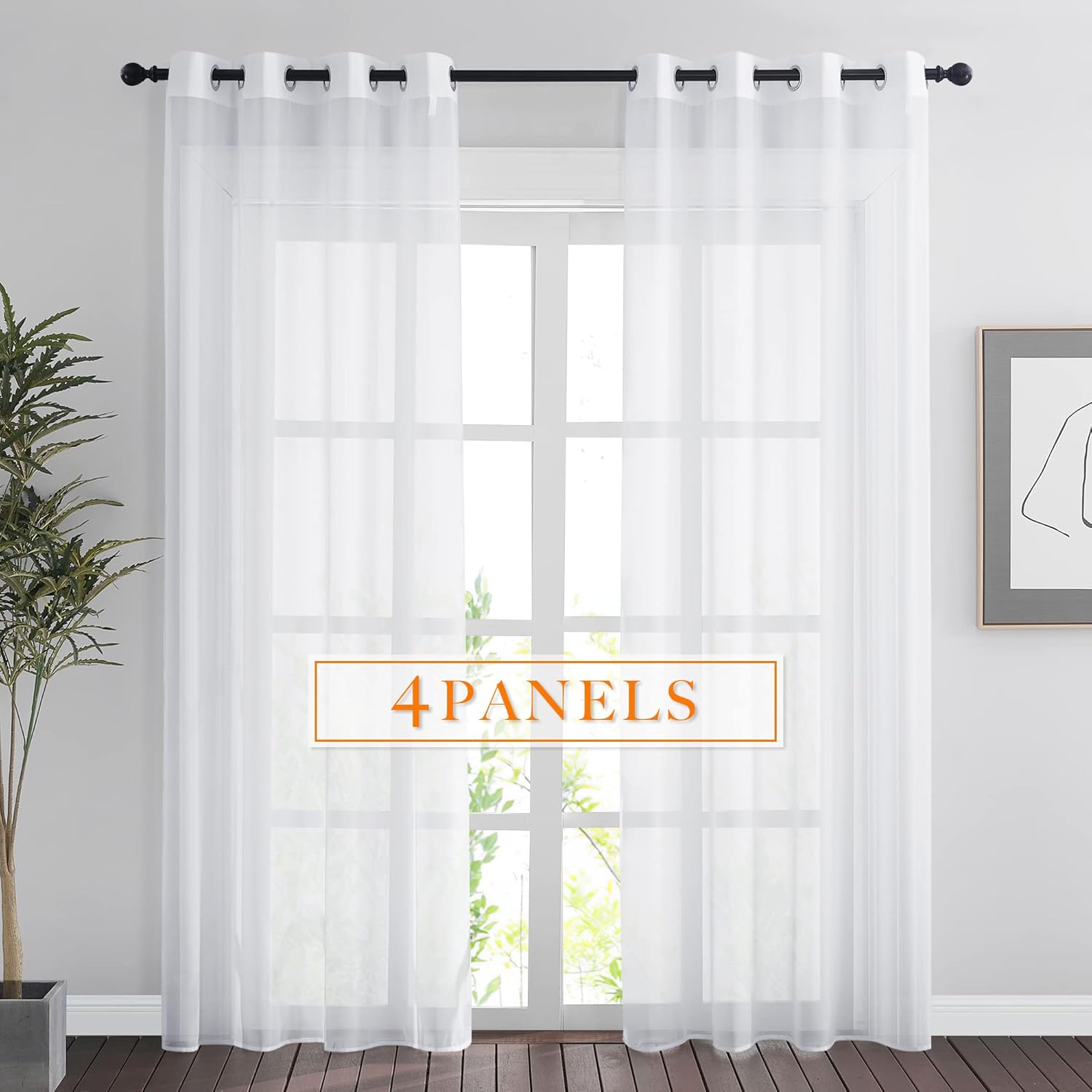 RYB HOME White Sheer Curtains 84 inches Long Grommet for Living Room, Light Filtering Voile Window Drapes for Bedroom, W 54" x L 84", 4 Panels Set