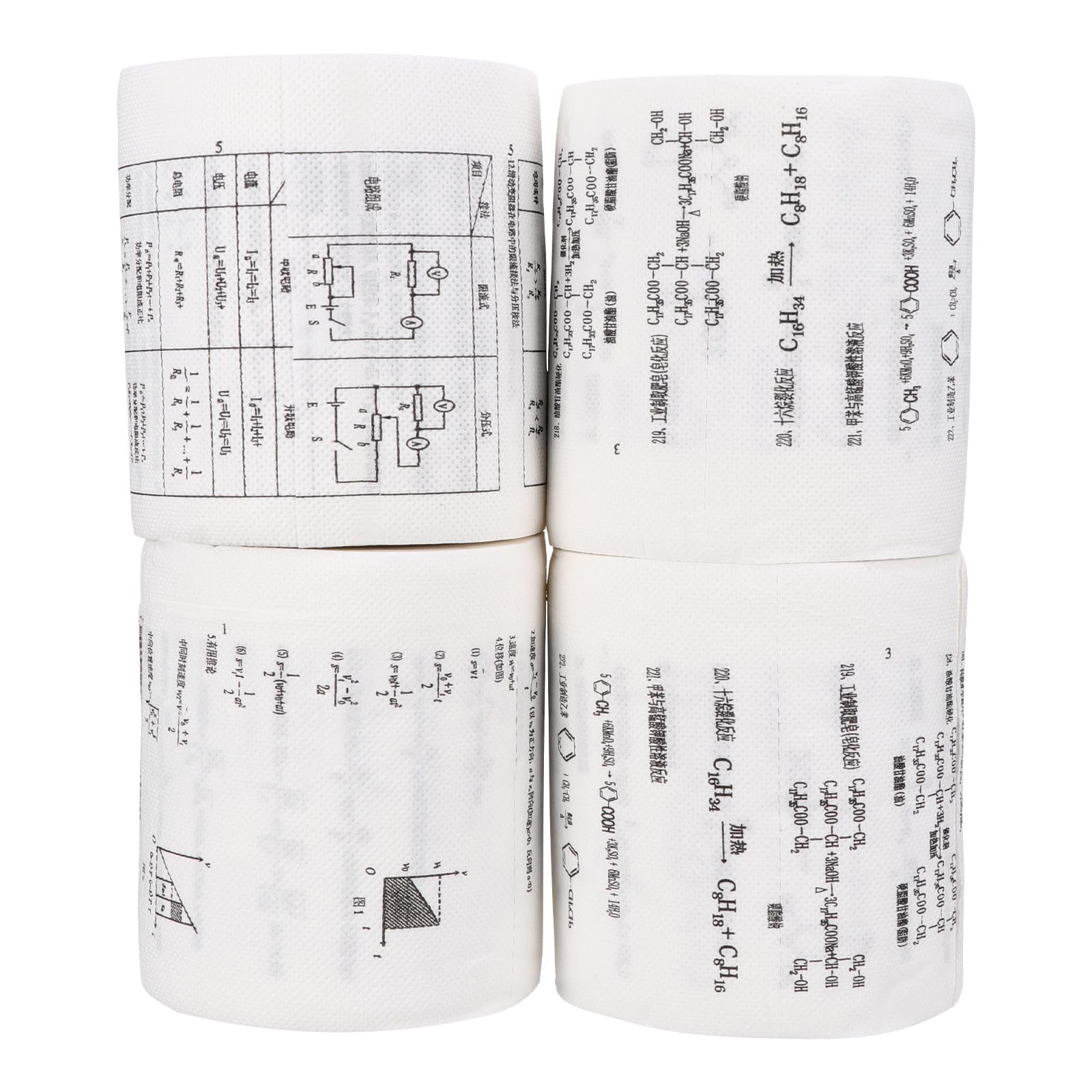Creative 4pcs Funny Chemical Physics Formula Printed Toilet Paper, High School Chemistry Physics Equations Design, Decorative Restroom Tissue for Home and Bathroom Use
