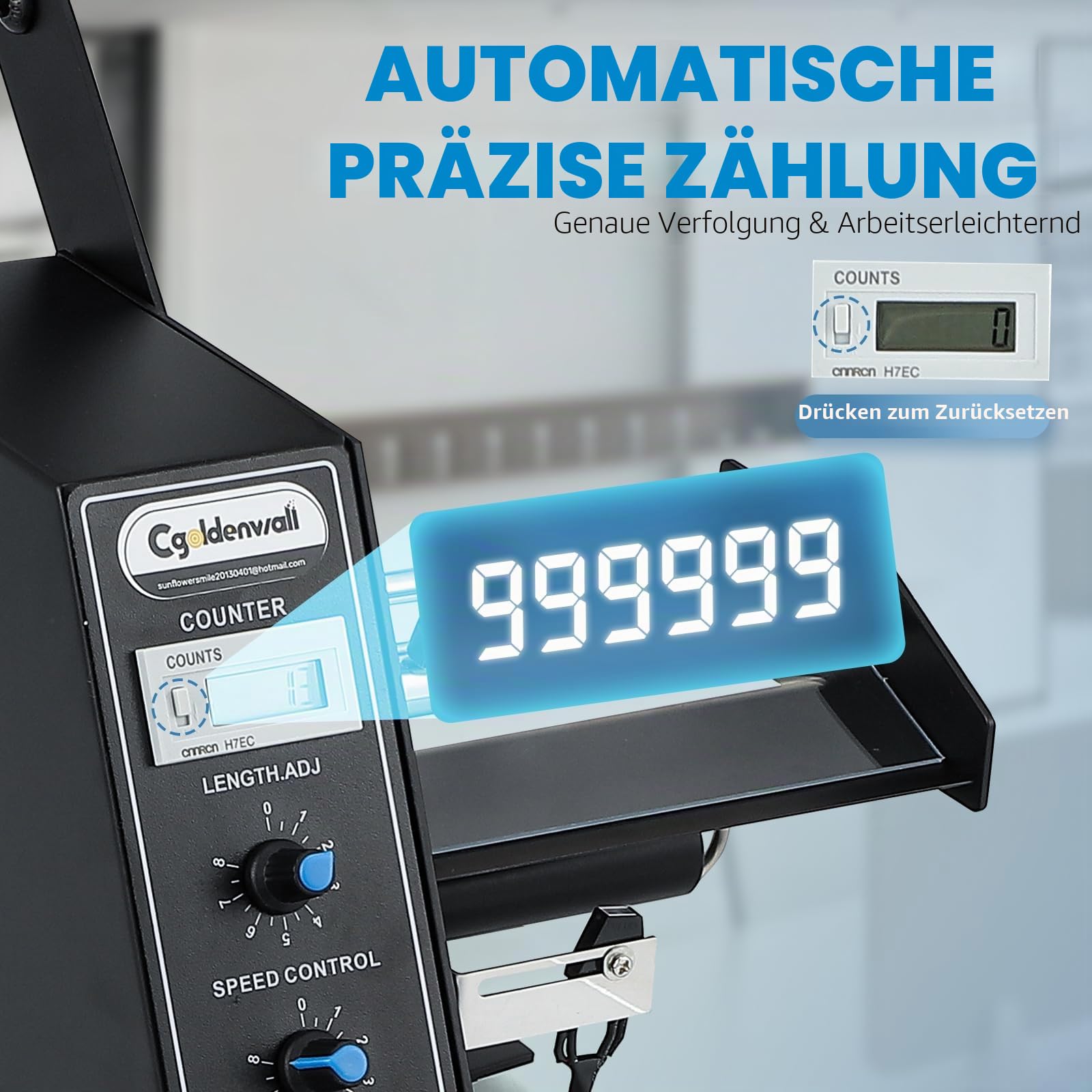 CGOLDENWALL Automatischer Etikettenspender, für Rollenetiketten | Länge und Geschwindigkeit Einstellbar, 1-8 m/min, Zählung von 0-999999, Breite 4-140MM, Länge 3-150MM, für Logistik, Büro