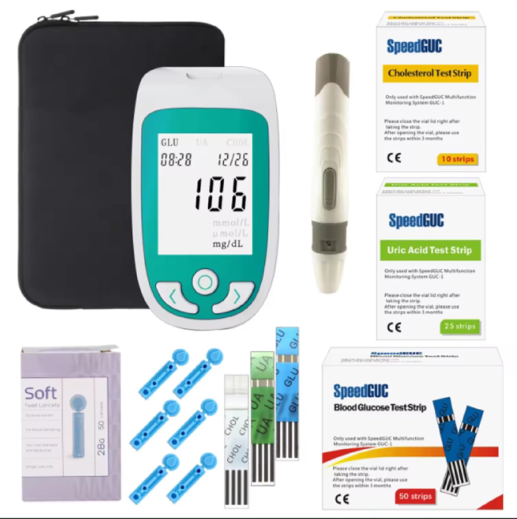 3 Kit di Tester del Sangue in 1, Misuratore di Zucchero nel Sangue Multifunzione, Misuratore di Colesterolo E Acido Urico, velocità di Misurazione Rapida, può Archiviare 300 Set di Dati