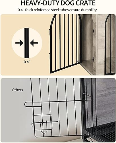 31.5'' Wooden Dog Crate Furniture, Indoor Dog Kennel Dogs Cage for Small/Medium Dogs, Heavy Duty Dog Crates Decorative Pet House End Side Table TV Stand, White Brown DFC85114B(Greige,44.1"L x 28.4"W x 32.7"H)