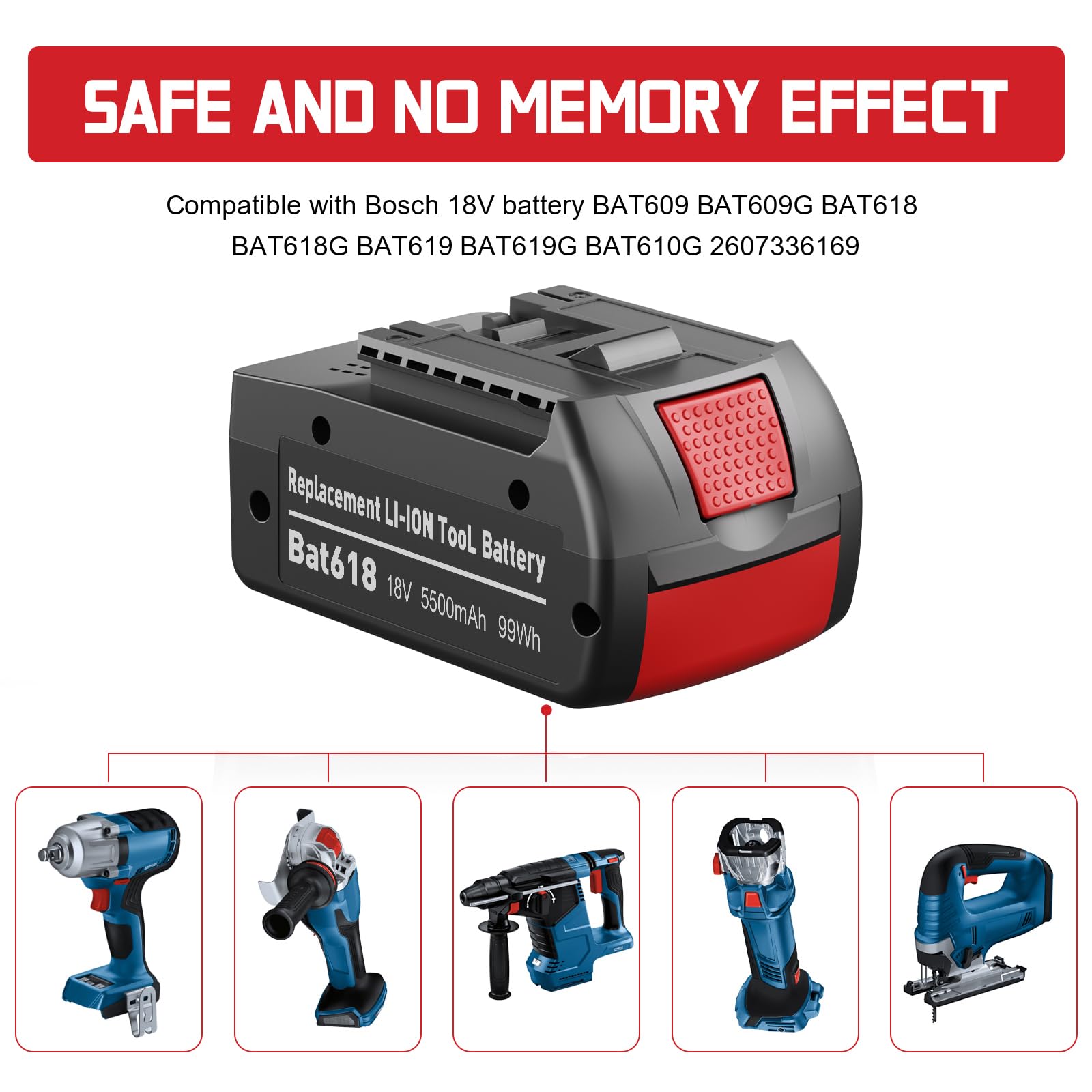 Lot de 2 batteries de rechange 18 V 5,5 Ah pour Bosch BAT609G BAT618G