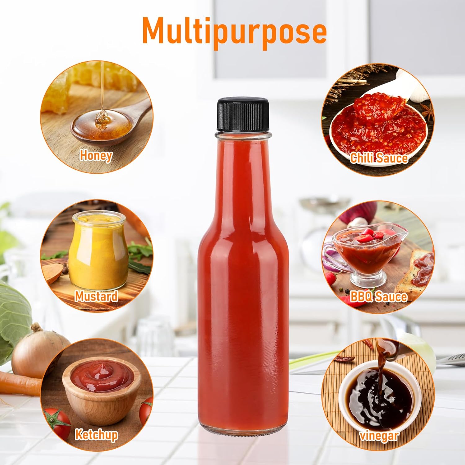 STARSIDE 5 oz Hot Sauce Bottles - 35 Pack, Clear Glass Woozy Bottles with Leak Proof Black Screw Cap