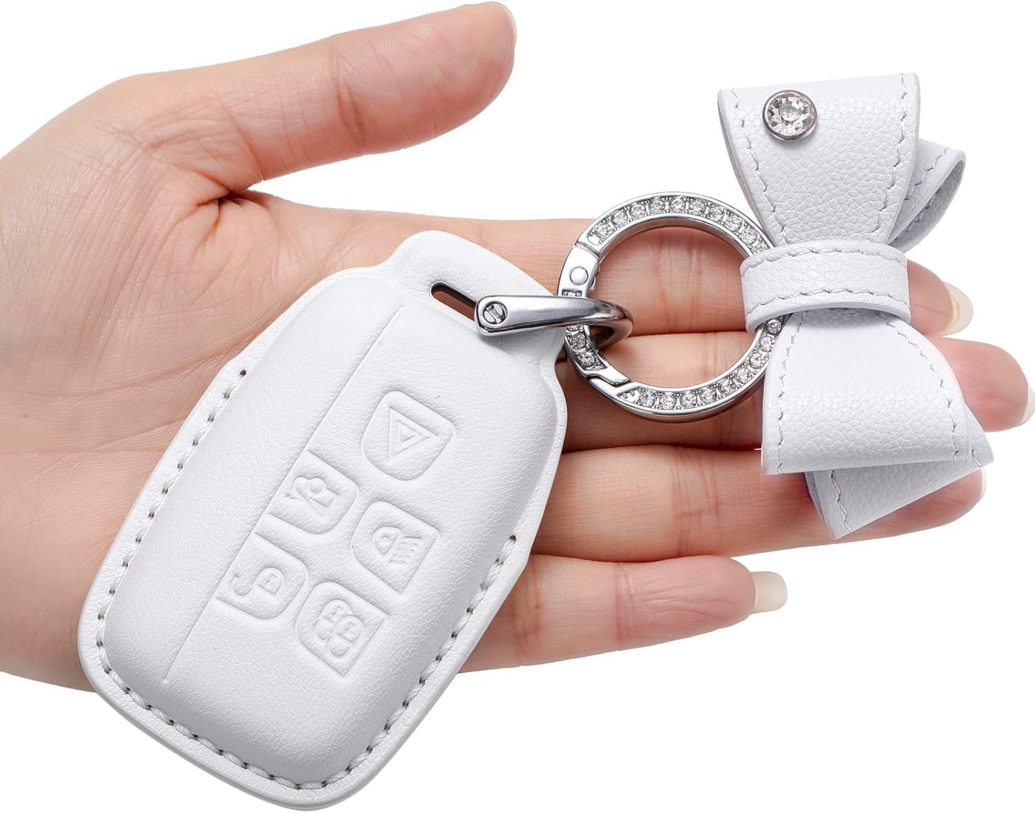 for Land Rover Jaguar Key fob Cover Genuine Leather with Keychain,Compatible with Evoque Velar Sport Discovery Freelander2 LR4 Land Rover Sport Jaguar XF XJ XE F-PACE F-Type