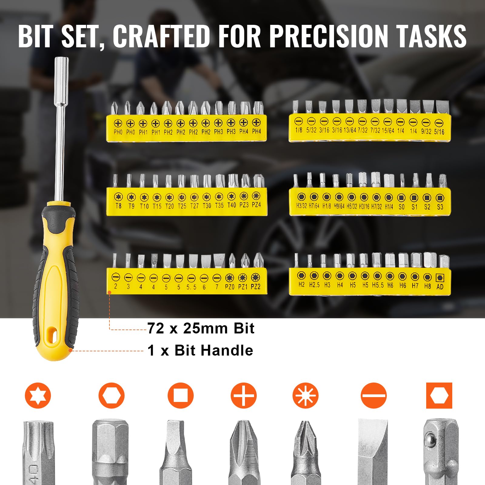 VEVOR Zestaw narzędzi mechanicznych 207 sztuk 1/10.2 cm 3/20.3 cm 1/5.1 cm - SAE i metryczny zestaw narzędzi mechanicznych z bitami - klucze, uchwyt grzechotkowy, akcesoria i plastikowa walizka do