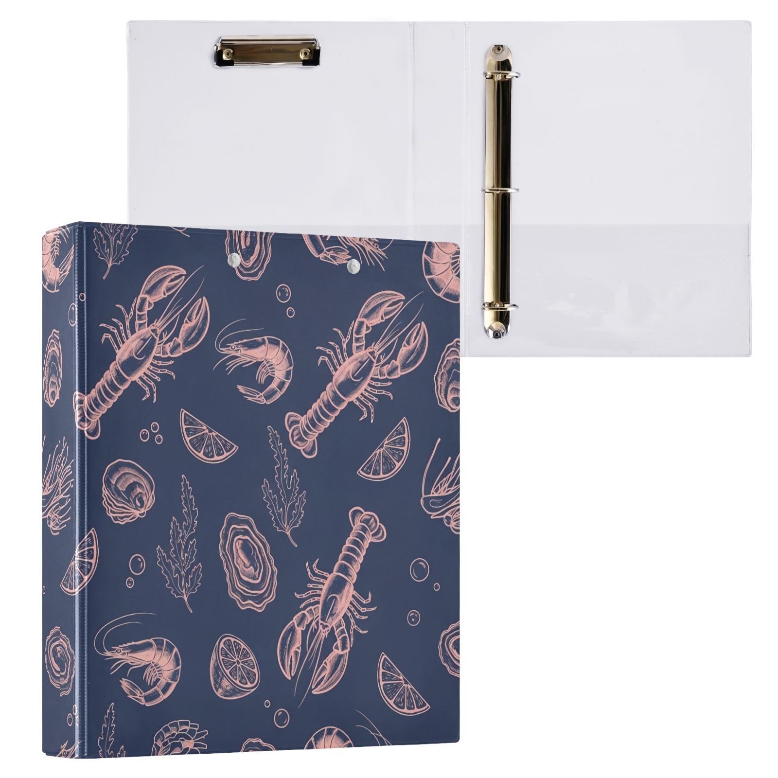 Raccoglitori a 3 anelli da 3,8 cm, motivo aragoste, decorativi, rotondi, con clip in metallo, organizer per casa e ufficio, confezione da 2