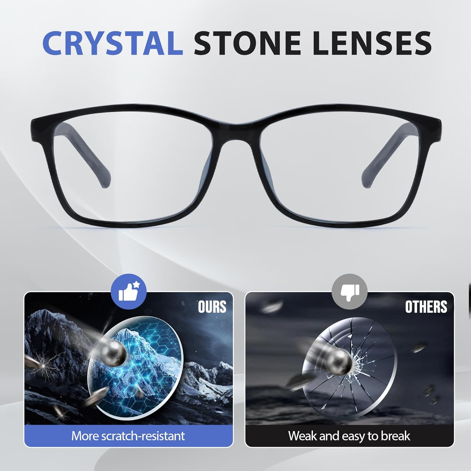 IGnaef Natural Crystal Stone Lenses Reading Glasses with Clear Real Glass Lenses UV Protection