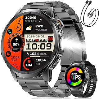 Reloj Inteligente Hombre con 1000 mAh, Pantalla Táctil HD Grande de 1,85", Reloj Smart Militar con Luz LED, Función de Llamadas, IP68, 110+ Modos Deportivos Compatible con iOS/Android