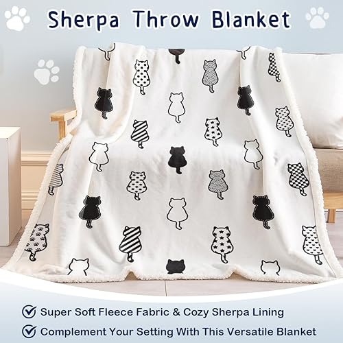 Miniatura 2 de SOULZZZ Manta mullida de gato para mujer, manta acogedora de sherpa y gatos, lindas mantas suaves para personas amantes de los gatos, manta de felpa