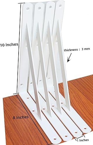 Vista 22 de Paquete de 4 soportes de estante resistentes de 8 pulgadas de largo x 6 pulgadas de alto con tornillos, soportes de estante de metal, soportes