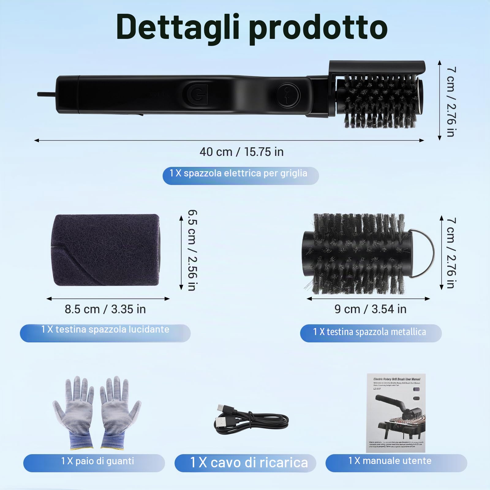 Spazzola Elettrica per Barbecue, Testina Rotante in Acciaio Inossidabile, Angolo Regolabile a 180°,3 Velocità, Autonomia di 90 minuti, Spazzola Rotante Senza Fili per Grigliare all'aperto