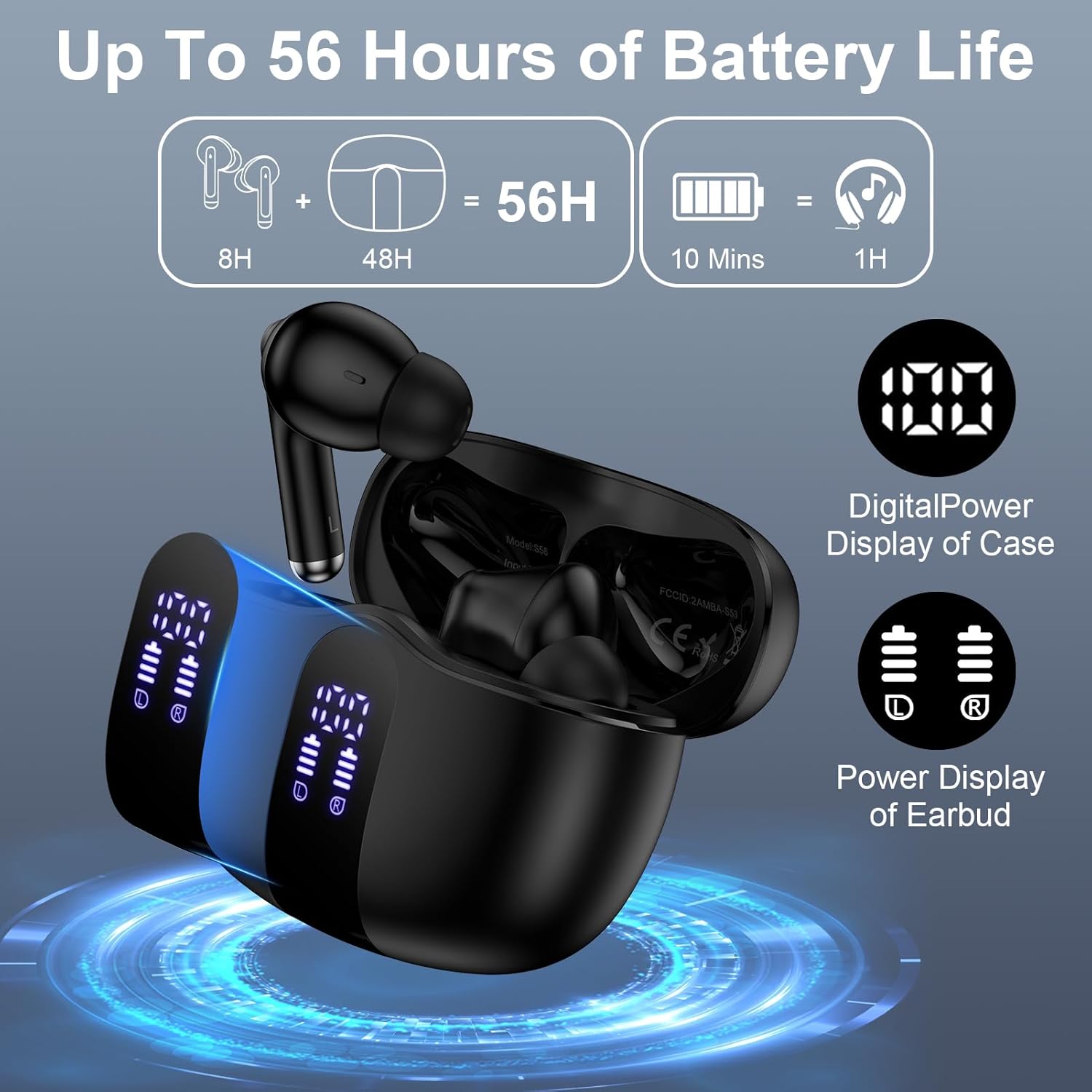 iPhone 17e Wireless Earbuds for iPhone 17e 17 Air 17 Pro 17 Pro Max 16e 16 Pro Max Plus 15 ProMax Plus,60H Bluetooth 5.4 Headphones in Ear Buds Microphone Noise Canceling IPX7 LED Samsung Earphone