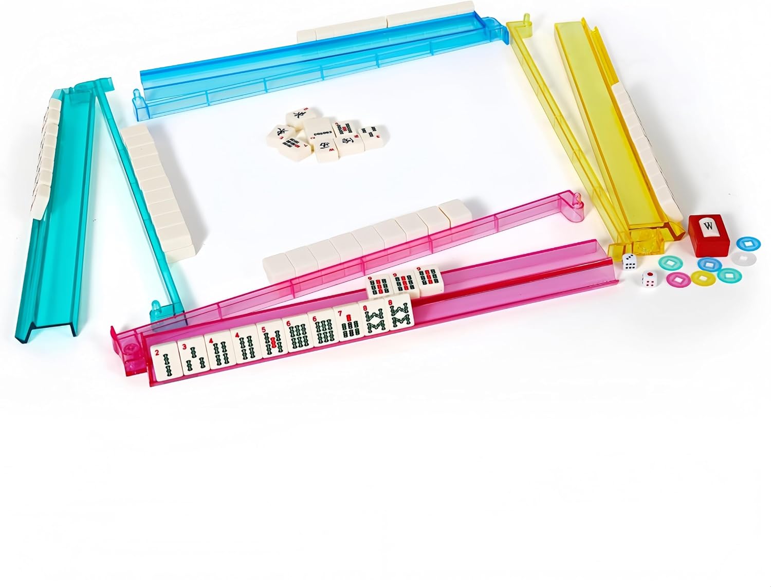 IFNOW American Mahjong Set 166 Tiles, 4 Racks with Pusher & Carry Bag, Complete Game Set with Melamine Tiles, Dice, Chips | Portable Majiang Tile Set for Family Game Night & Travel (New-Dot)