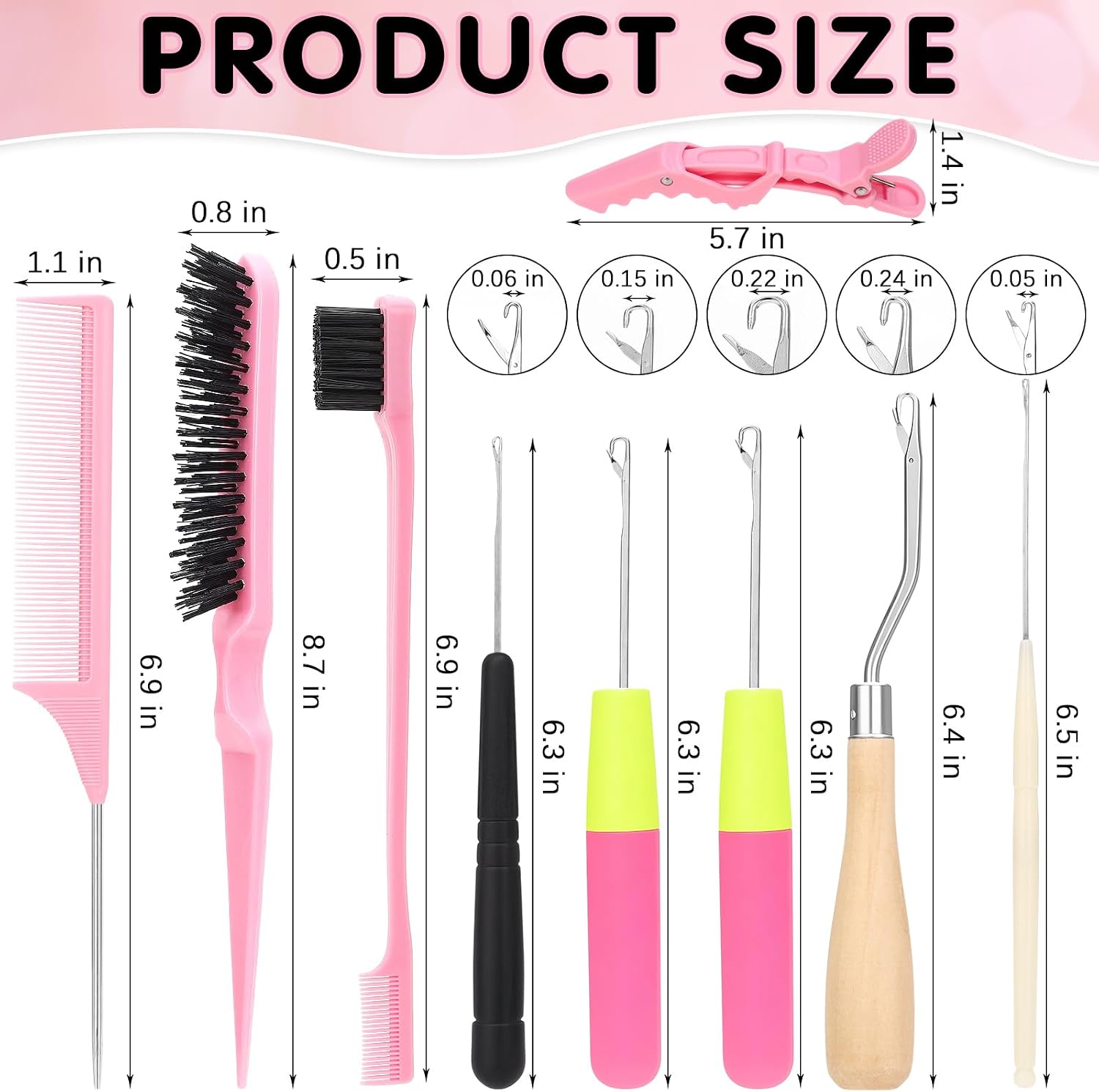 Crochet Hooks for Hair Set with 5 Crochet Needles, Edge Brush, Bristle Brush, Rat Tail Comb, 2 Gator Clips,Latch Hook for Passion Twist Crochet Hair Extensions