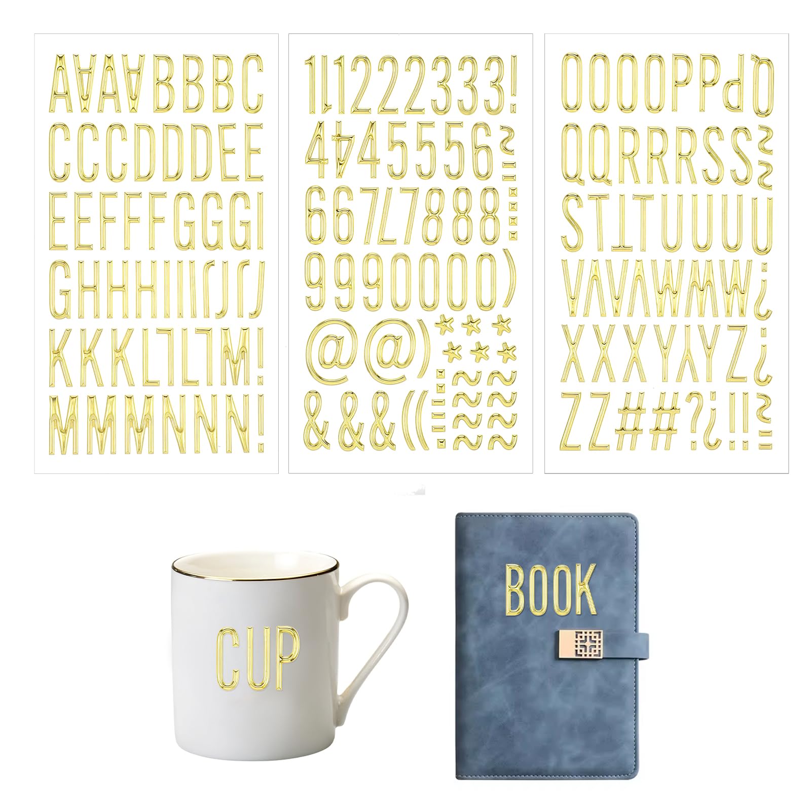 3D Selbstklebende Glitzer-Buchstaben & Zahlen – Goldene Aufkleber, 3 Blätter, 1 Zoll Hoch, Für DIY & Scrapbooking