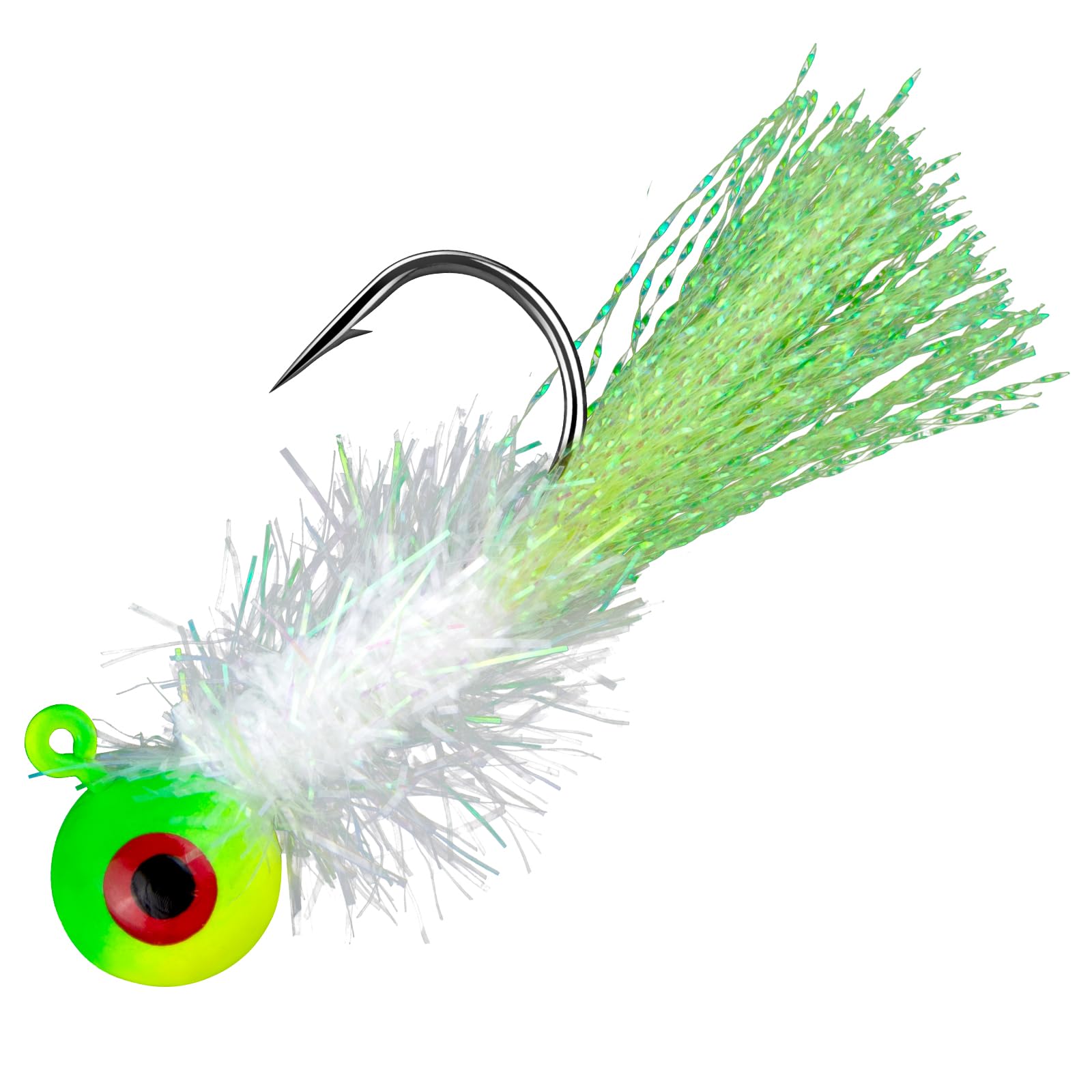 Dr.Fish 10 Pack Tinsel Flash Jig Heads Fishing Crappie Round Ball jig Freshwater Swimbait Marabou Bass Fishing Hook Trout Walleye Panfish Bluegill