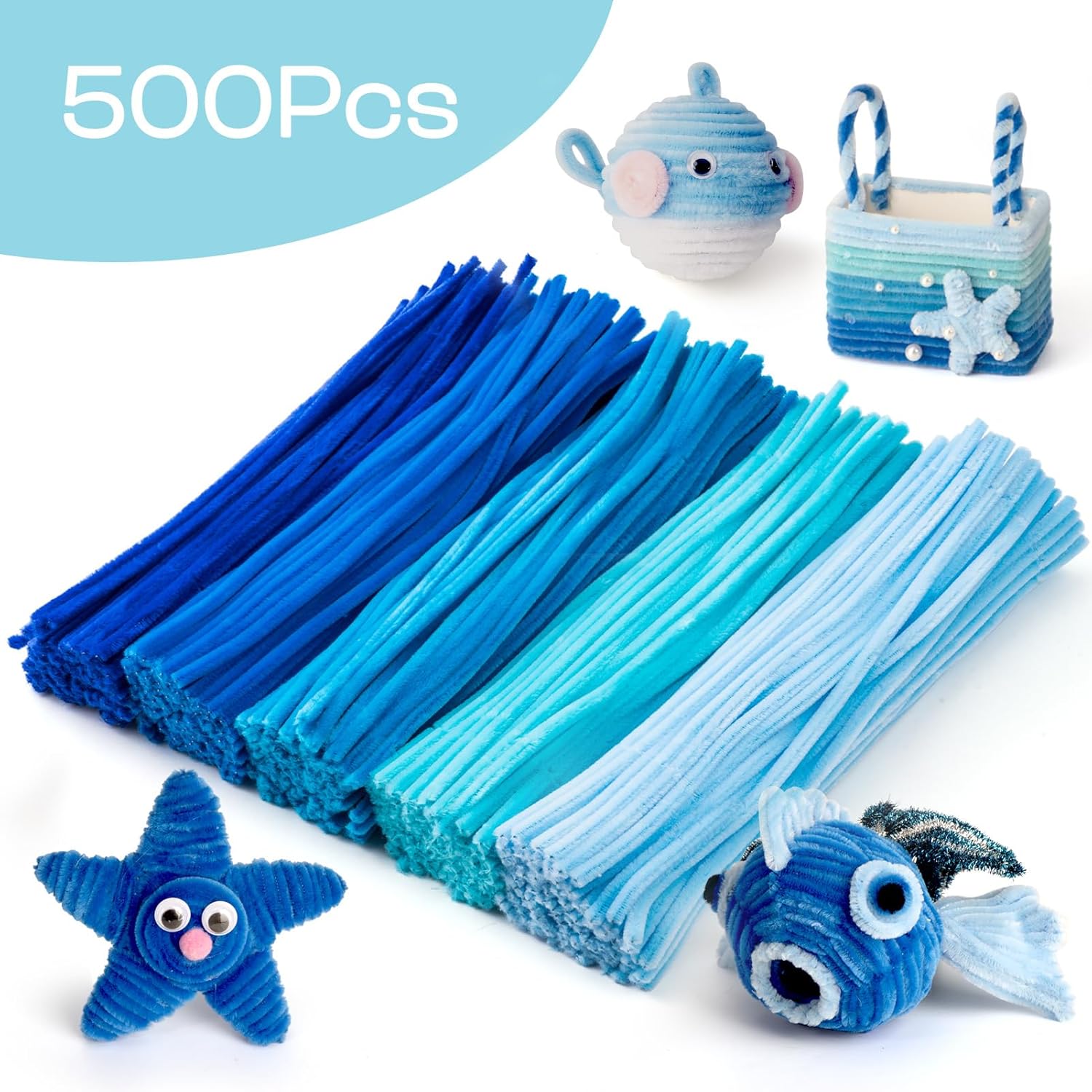 Caydo 500 Pieces Blue Pipe Cleaners for Flowers, Craft Chenille Stems Bulk for Kids Creative DIY Art and Craft Projects and Home Decorations