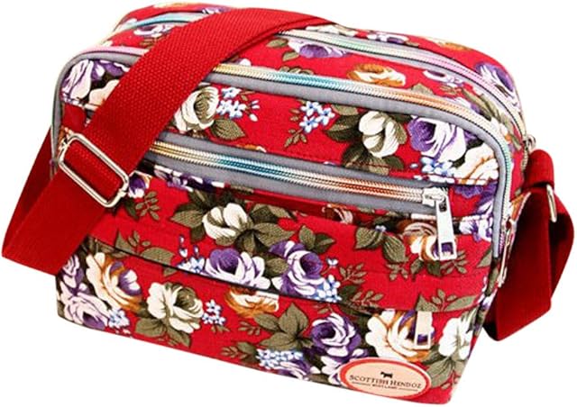 Women Handbags Halijack Ladies Vintage Printing Canvas Messenger Bag College Girl Casual Travel Purse Cosmetic Bag Summer Beach Bag Small Shoulder Bag Crossbody Bag (one size, Red)