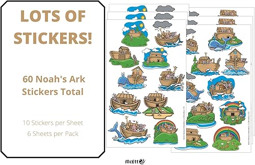 Miniatura 6 de McEtt Hojas de calcomanías del Arca de Noé, lindas calcomanías de historia bíblica de animales del arca de Noé para niños pequeños y estudiantes,