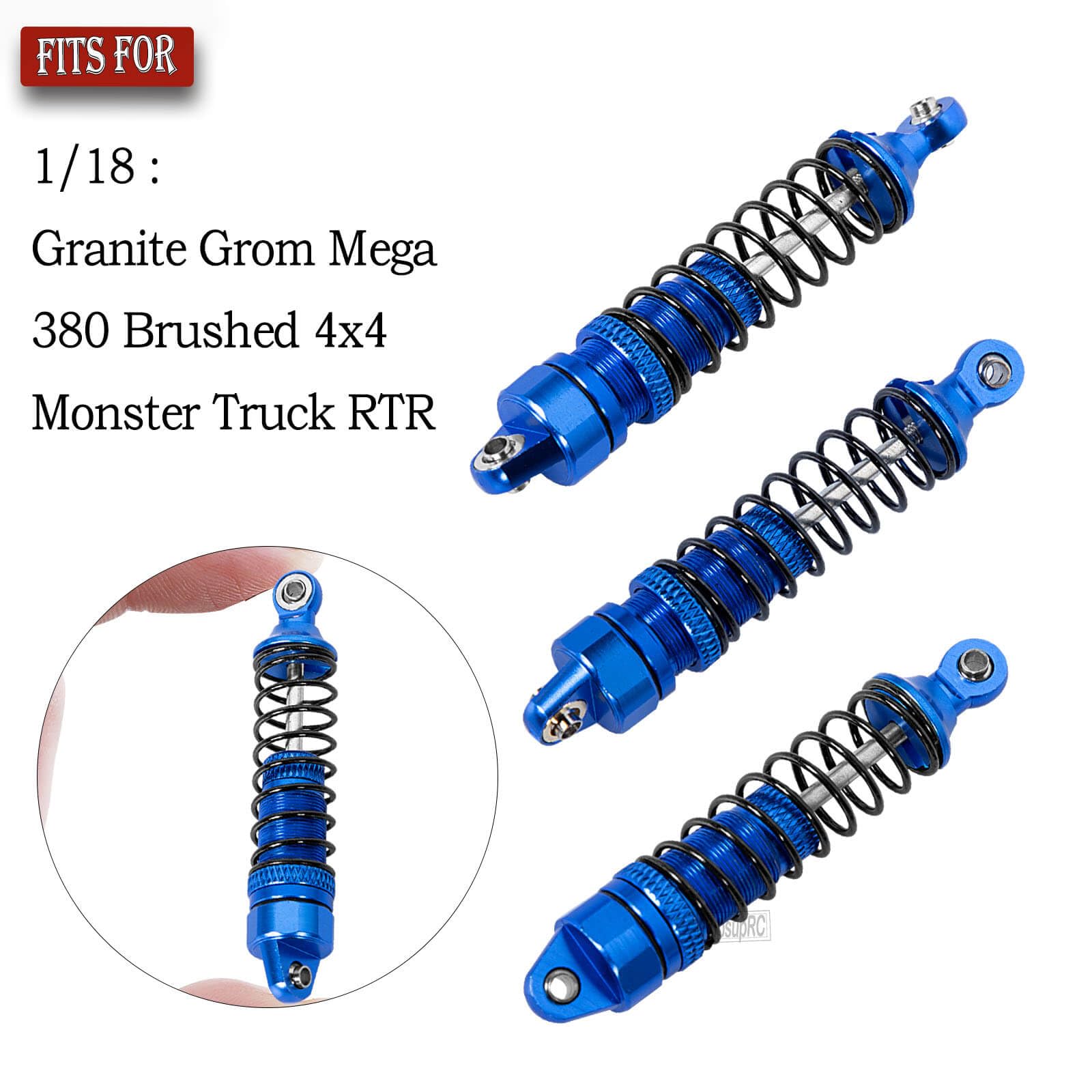 hopsupRC Full Aluminum Big Bore RC Shocks Absorber Damper Upgrades Part for 1/18 Granite Grom Mega 380 Brushed 4x4 Monster Truck RTR,Front Rear Assembled Full Metal Shocks,4PCS Navy Blue