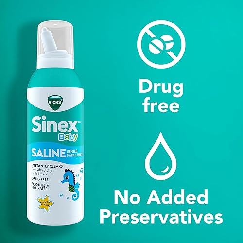 Miniatura 6 de VICKS Sinex Baby - Spray nasal salino sin drogas, limpia instantáneamente las narices pequeñas congestionadas todos los días, calma e hidrata,