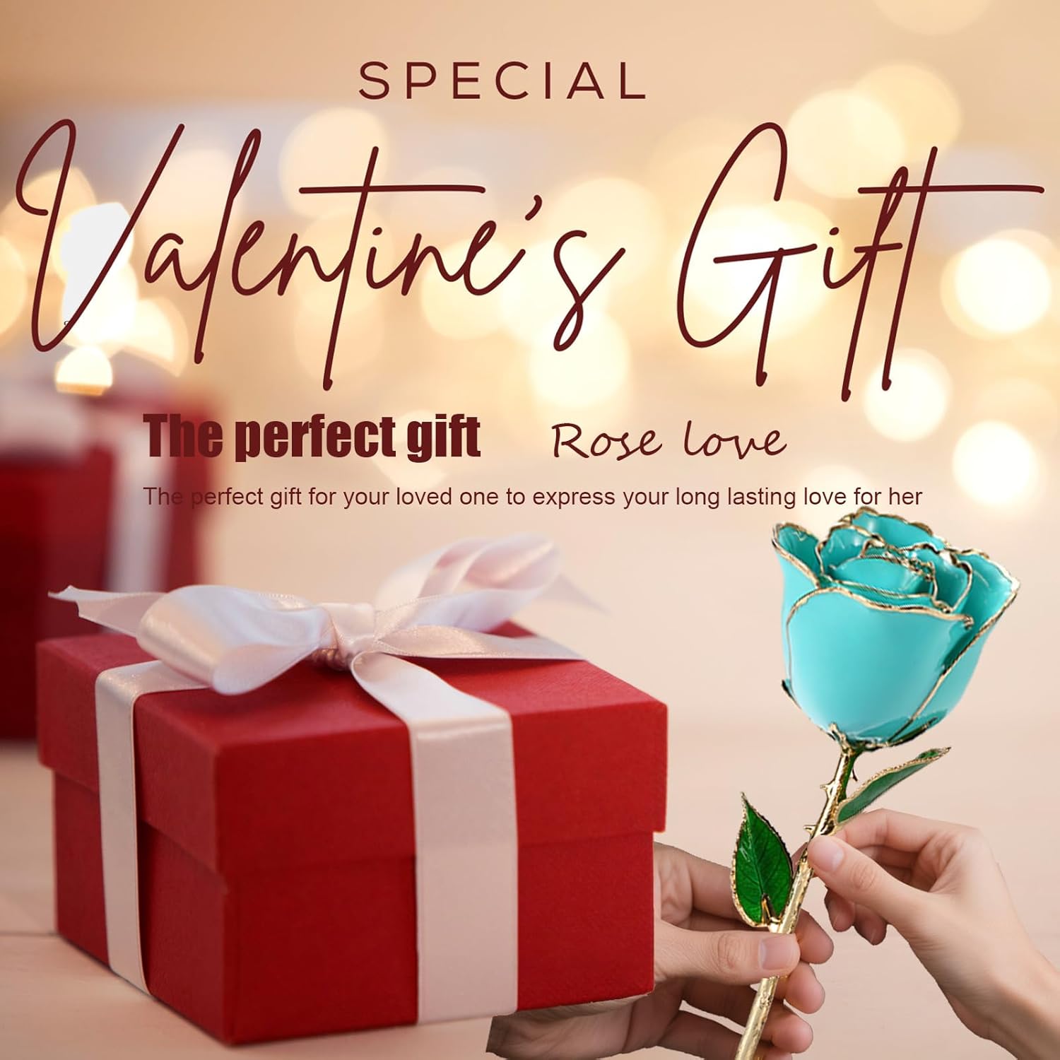 24K Gold Dipped Rose, 11'' High, Real Sky Blue Rose, Anniversary & Valentine's Day Gift for Her, Elegant Decor - Image 3