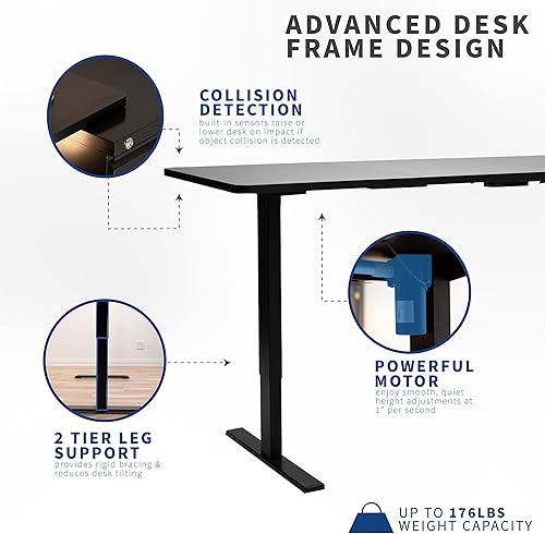 Miniatura 4 de VIVO DESK-KIT-W06D - Escritorio eléctrico de altura ajustable para trabajo de pie, 60 x 24pulgadas, cubierta sólida de una pieza color nogal oscuro