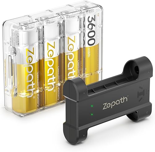 Batería de litio AA de 4 Psc con cargador rápido, batería de litio AA recargable de 1.5 V 3600 mWh, salida constante baterías de iones de litio