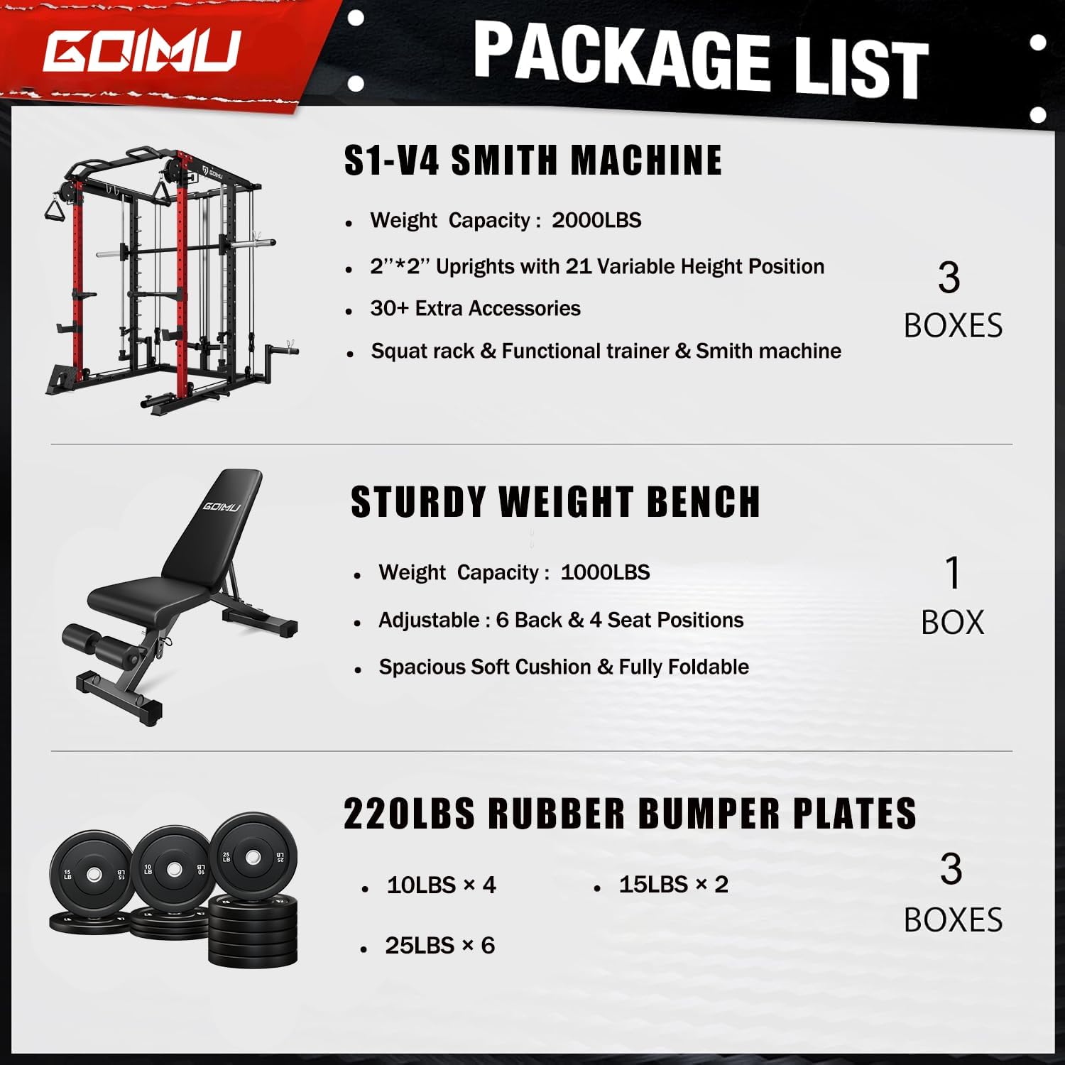 S1-V4 Smith Machine, 2000LBS Power Cage with Cable Crossover System, All-in-One Squat Rack with Smith Bar, Strength Training Equipment for Hone Gym (Red Smith Machine wiht 220lb Weights)