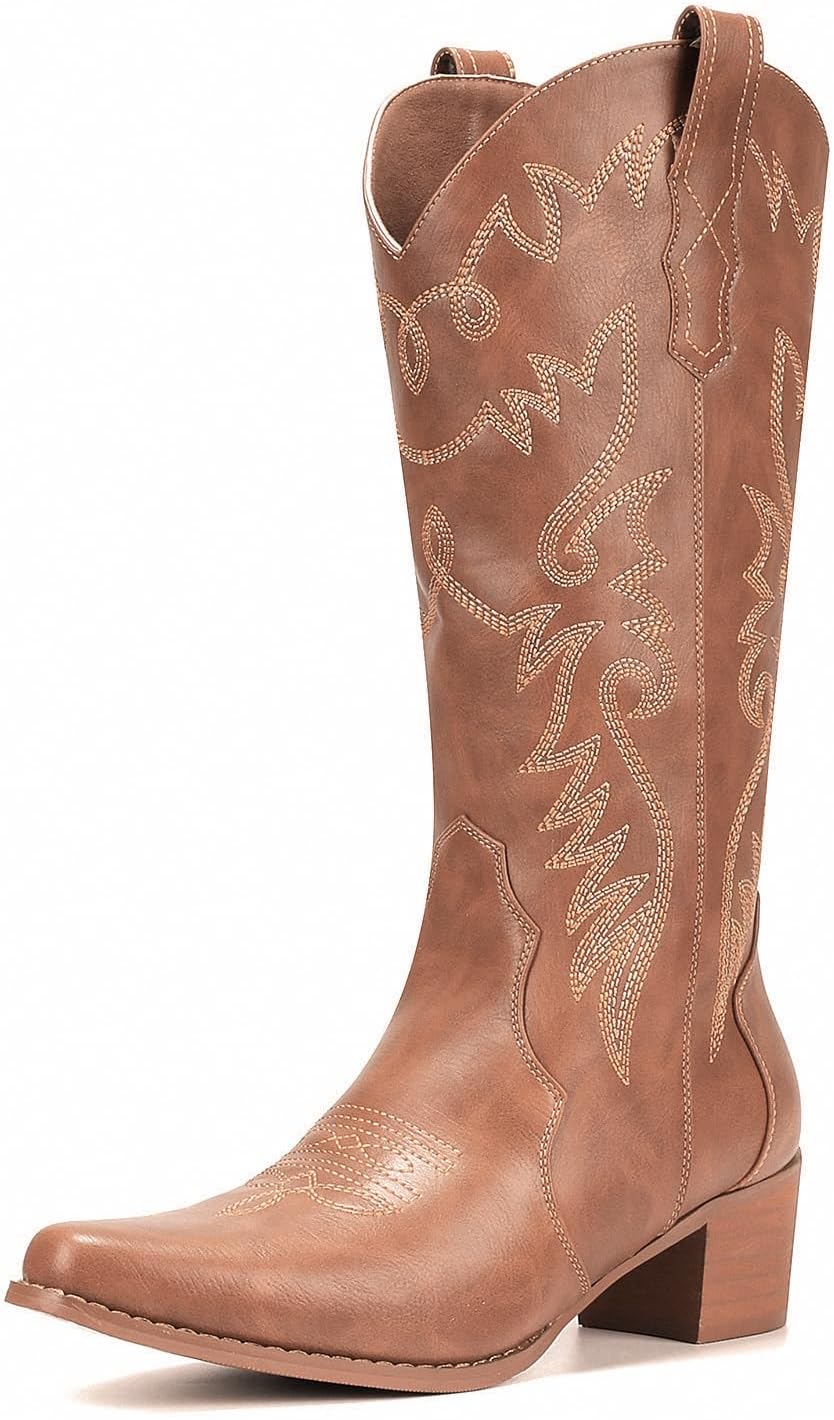 IXU Cowboy Boots Women Pointy Toe Women's Mid Calf Western Cowgirl Boots