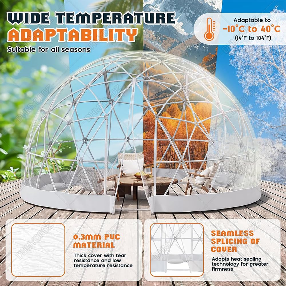 Odporne deszcz igloo ogrodowe,odporne warunki atmosferyczne,wytrzymała konstrukcja geodezyjna 10metrowymi lampkami LED kształcie gwiazdek,prefabrykowany schron zewnętrzny surową zimę upalne 12FT