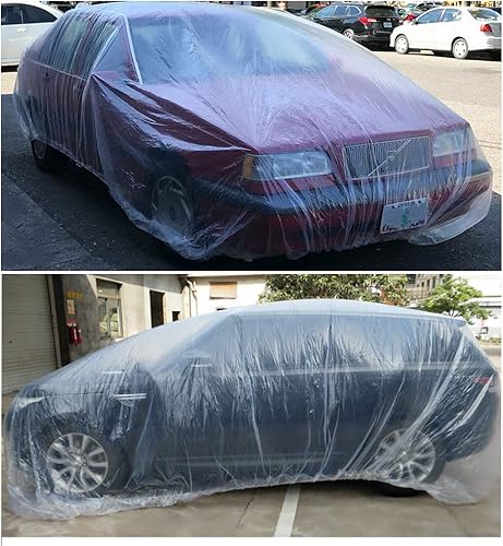 Miniatura 2 de ZXMOTO Paquete de 10 fundas desechables de plástico transparente para automóvil, cubierta universal de lluvia y polvo para garaje con banda