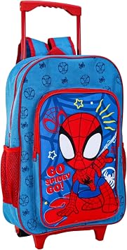 Spidey Kids Deluxe Trolley Backpack with Wheels   Rolling School Bag with Extendable Handle   Children's Wheeled Backpack for School, Travel & Holidays