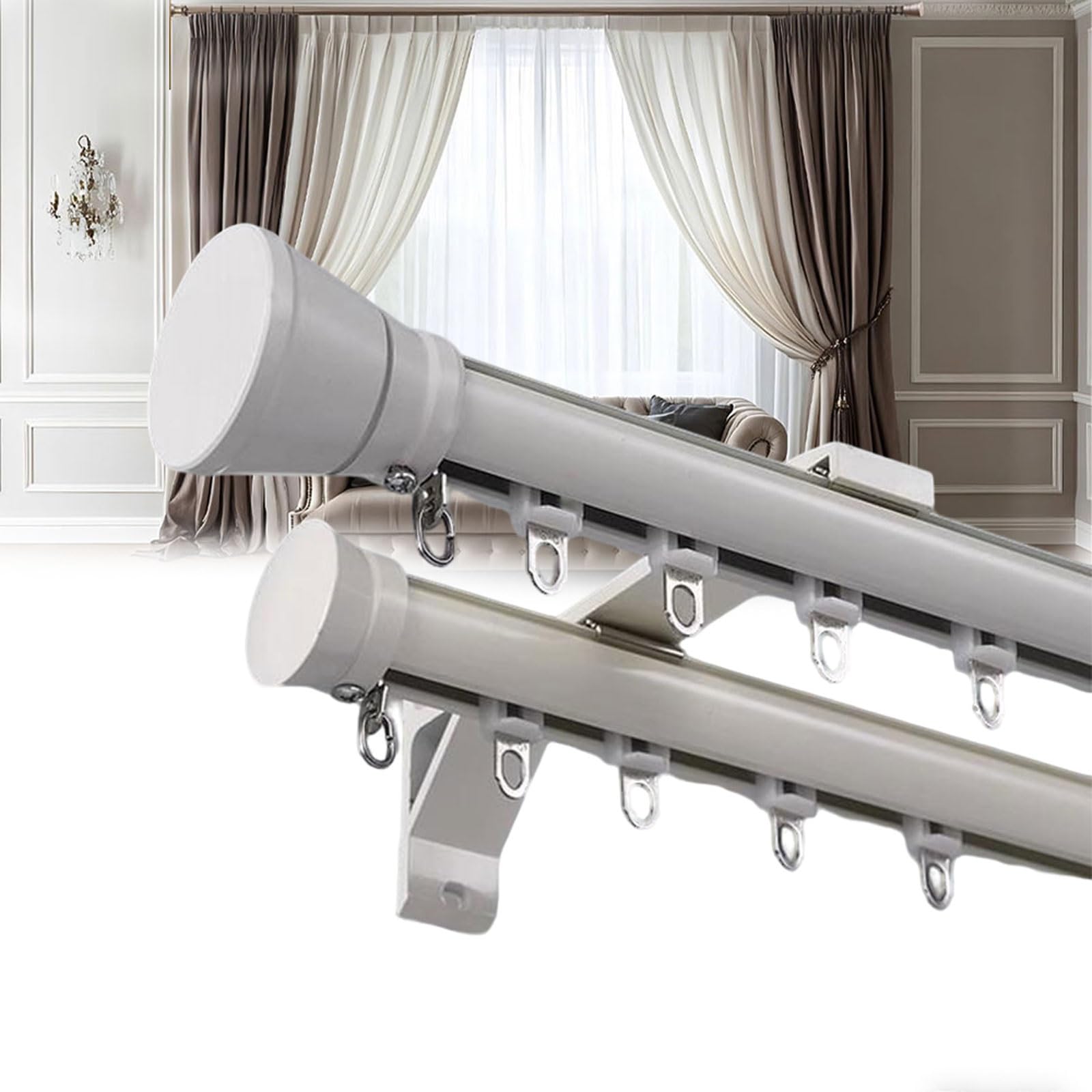 Tringle à rideaux en aluminium anti-blocage avec rouleaux silencieux de douche