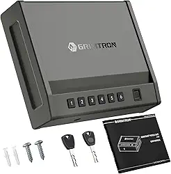 Grimtron Cofre biométrico com 100 impressões digitais, teclado retroiluminado e teclas de reserva – Caixa de bloqueio de arma para uso em mesa-de-cabeceira, cabeceira, carro, caminhão e veículo