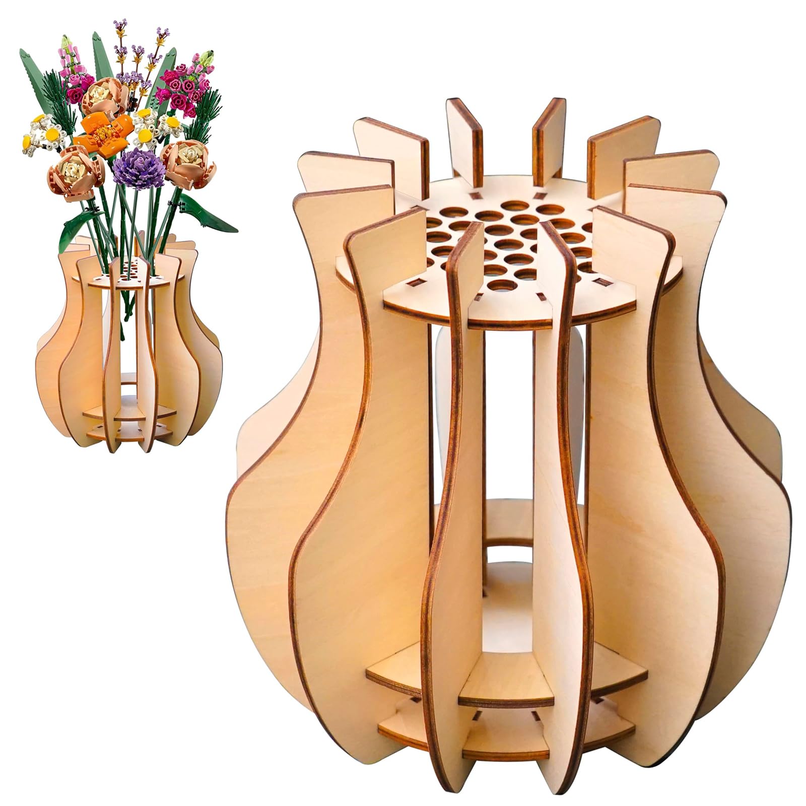 FloralGrace Wooden Puzzle Vase for Flowers Ideal for Home and Office Decoration Flower Lover's Wooden Stand for Roses Cherry Blossoms