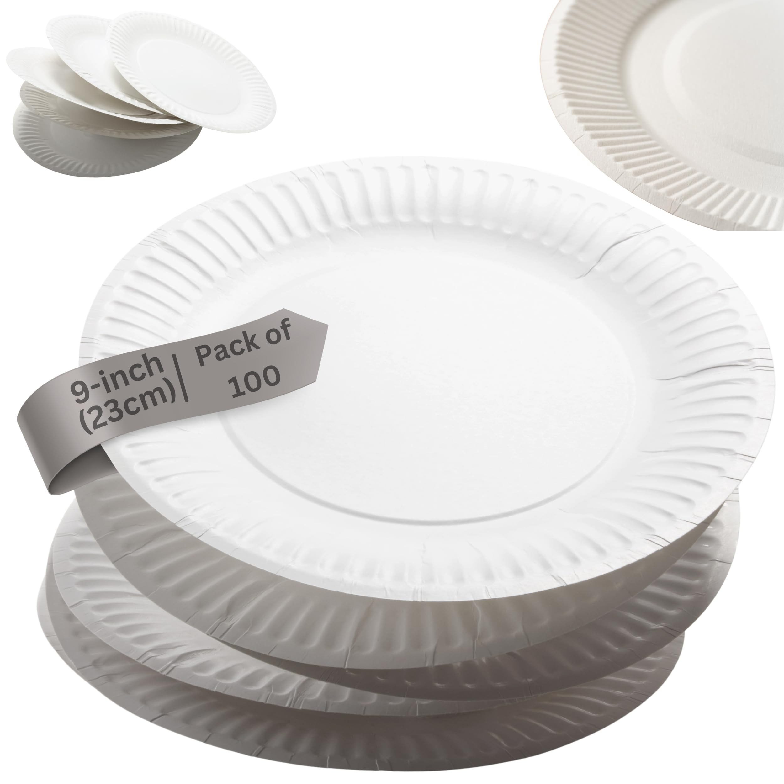 HITHIKA 100 Pack 9 inch Paper Plates | 23cm Paper Plates 100 Perfect Disposable Plates for All Party & All Events | Parties & Everyday use 100 White Paper Lunch & Dinner Plates