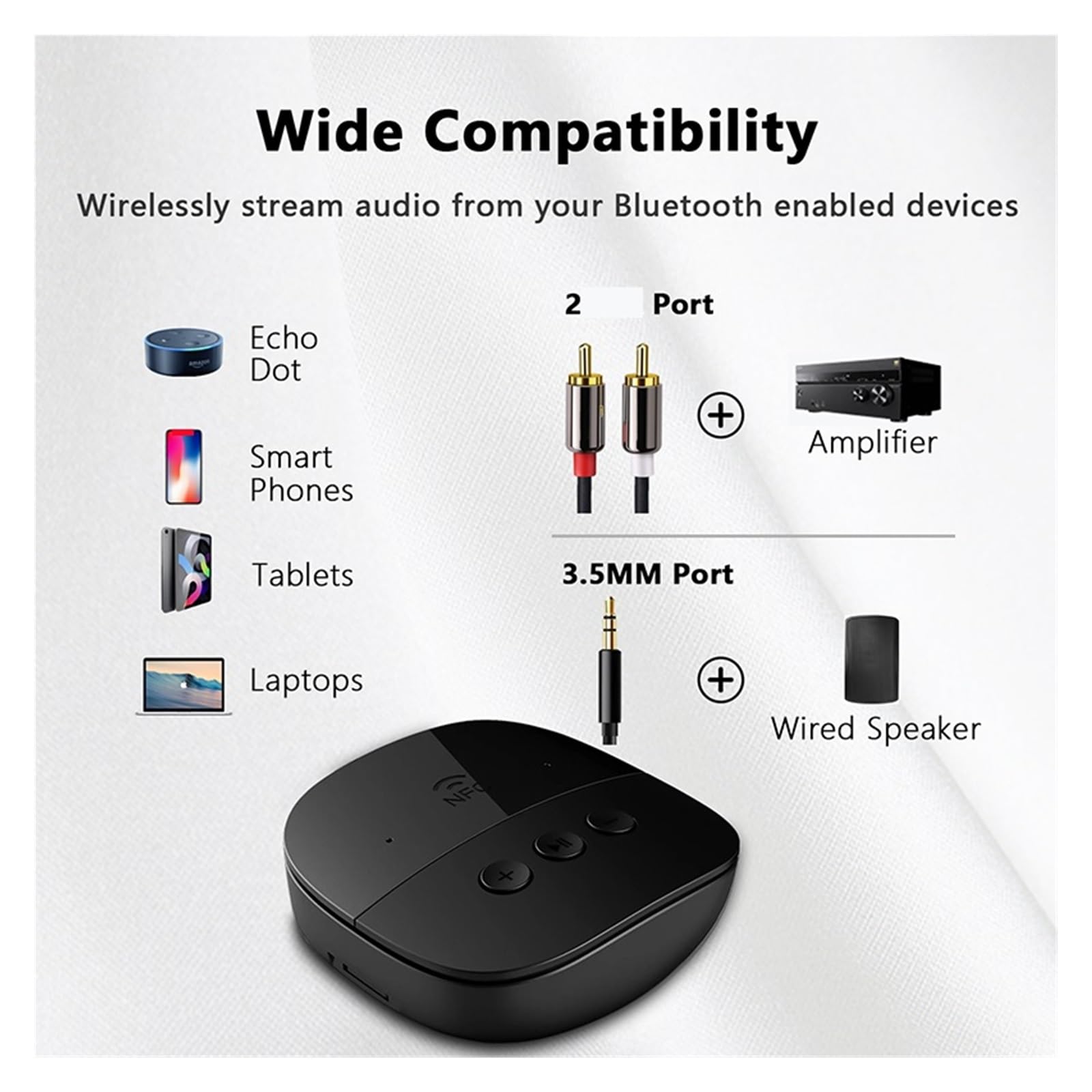 Odbiornik audio Bluetooth Bezprzewodowy adapter stereo z mikrofonem do zestawu samochodowego Wzmacniacz głośników(No Cable)