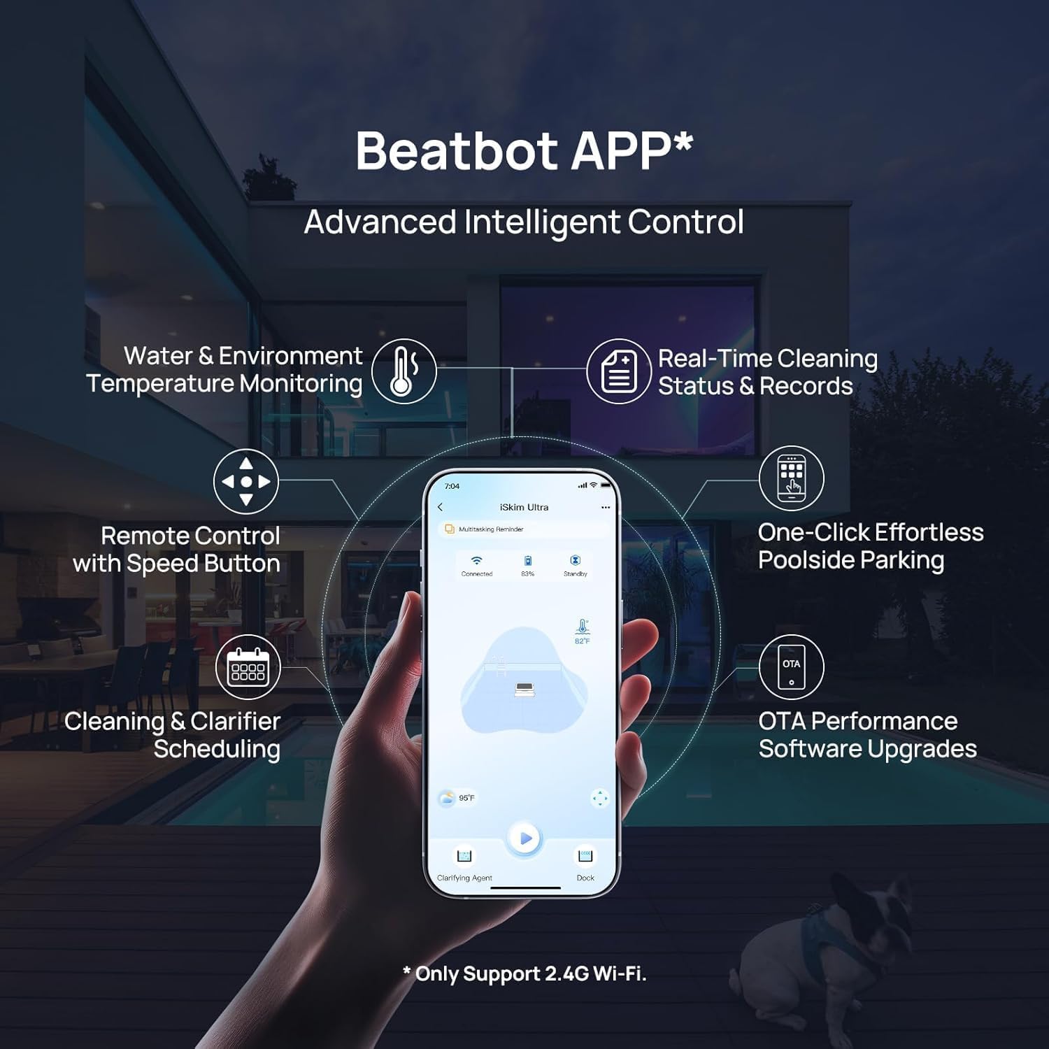 Beatbot iSkim Ultra Solar-Powered Auto Pool Skimmer 247 Cleaning Built-in Water Clarification Smart App & Voice Control Dual Charging Precision Edge & Corner Cleanup Navy Blue product thumbnail 6