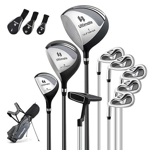 GYMAX Mens Golf Clubs Set Left Handed Driver #1 Iron #6 #7 #8 #9 P Putter Portable Tripod Bag with Rain Cover Non-Slip Base