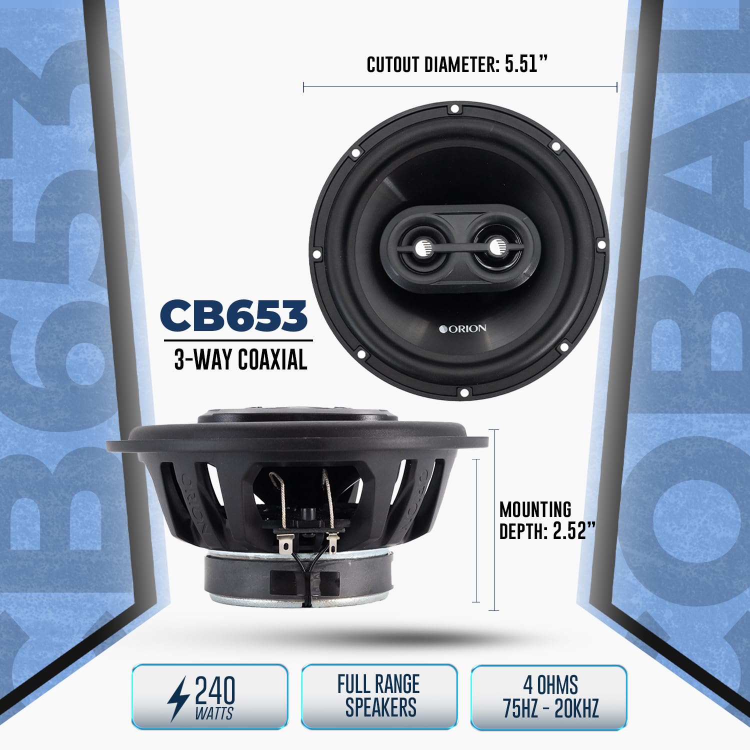 Orion CO653 - Coppia di altoparlanti audio per auto, serie cobalto a 3 vie, 16,5 cm