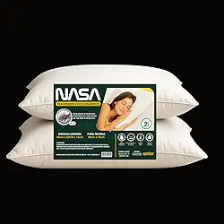 NASA Kit 2 Travesseiros Viscoelásticos, Automoldável, 40x60x13cm Nasa Cervical Látex Ortopédico Viagem Ergo Prime Ergonômico Premium Termossensível D40 Hipoalergênico Conforto ao Dormir 40x60x13 Anter