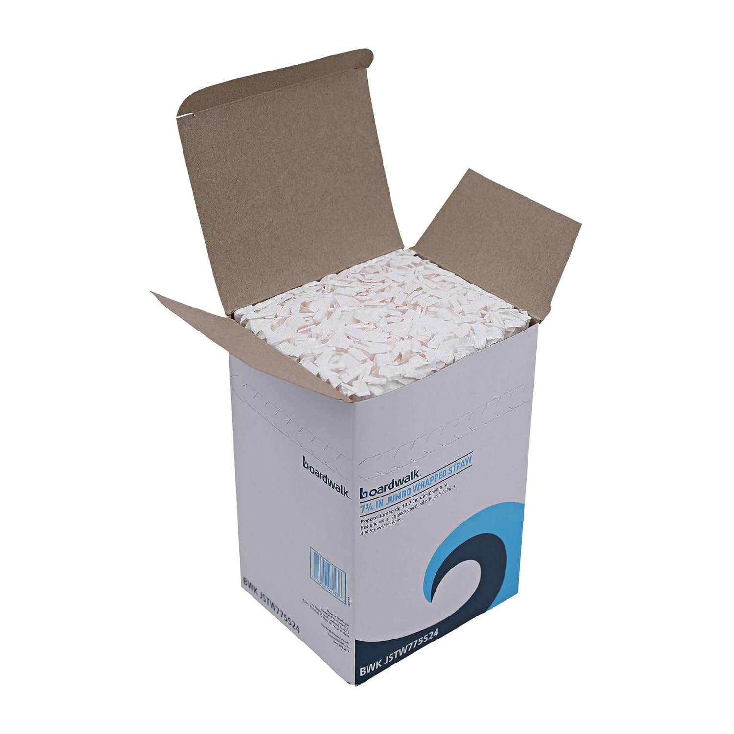 Boardwalk Wrapped Jumbo Straws, 7.75", Plastic, Red w/White Stripe, 400/Pack, 25 Packs/Carton