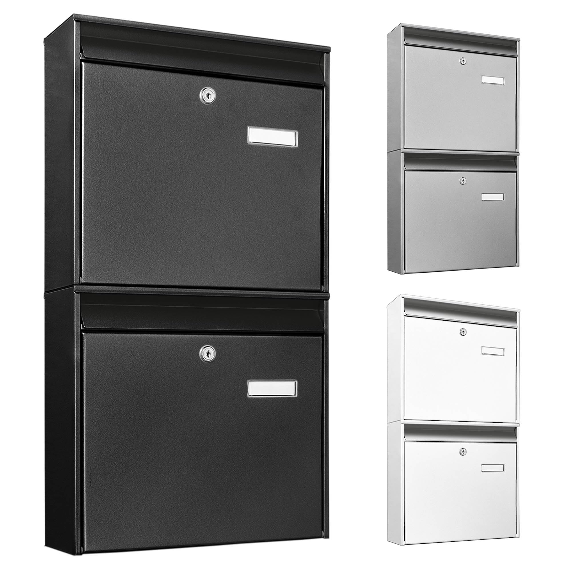 banjado Burg-Wächter Briefkastenanlage - Briefkasten 2 Parteien Schwarz - Doppelbriefkasten - Postkasten Mehrfamilienhaus - Briefkasten XXL mit Namensschild - Briefkästen