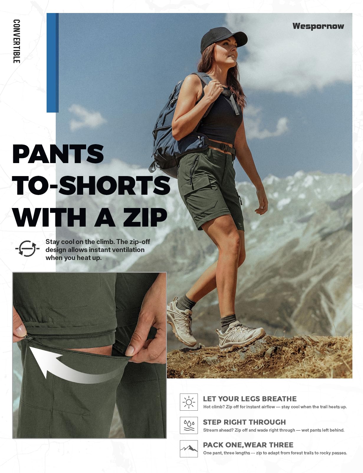 Wespornow Pantalones de senderismo para mujer, con cremallera, transpirables, ligeros, de secado rápido, con buen ajuste, para viajes al aire libre, safari y verano